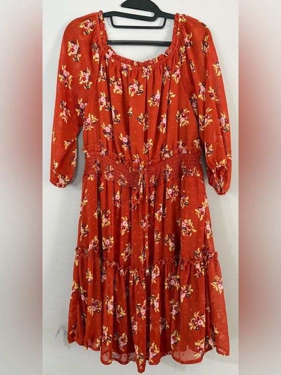 Ryan Michelle Dresses & Skirts - Women’s Rust Red Floral Smocked-Waist Casual Dress